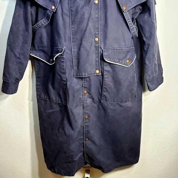 VTG Oilskin Full-Length Duster Coat With Cape Medium 100% Cotton Made In USA - Picture 7 of 16